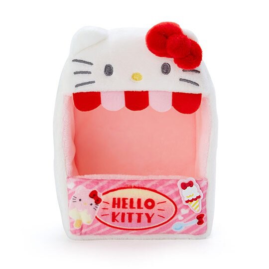 小禮堂 Hello Kitty 造型絨毛玩偶收納盒 玩偶展示盒 絨毛置物盒 (紅白 熱帶沙灘)