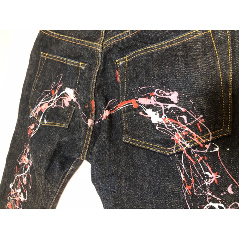 Evisu 2000T NO1 35x32 二手日本正版 塗鴉手繪噴漆 大M 褔神牛仔褲