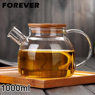 【日本FOREVER】日式竹蓋耐熱玻璃把手花茶壺1000ML《好拾物》