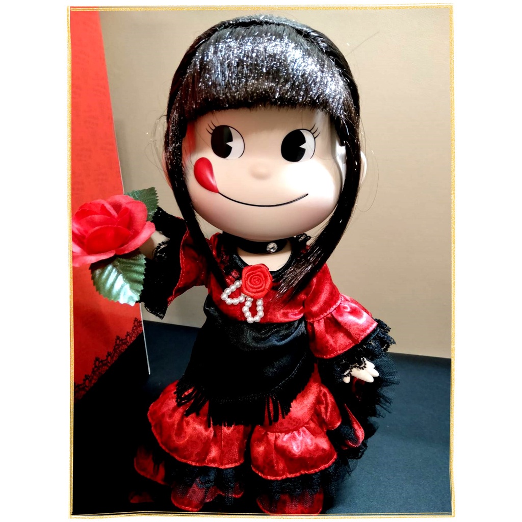 日本帶回早期正版絕版現貨-全新已拆封-2016年不二家牛奶妹包頭玫瑰卡門大公仔陶瓷人形玩偶