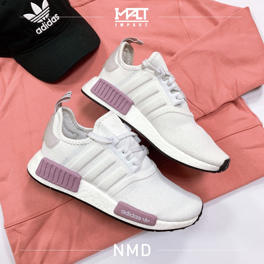 IMPACT Adidas NMD R1 白粉粉紫輕量芋頭乾燥玫瑰編織黑底女鞋百搭慢跑BD8024 | 蝦皮購物