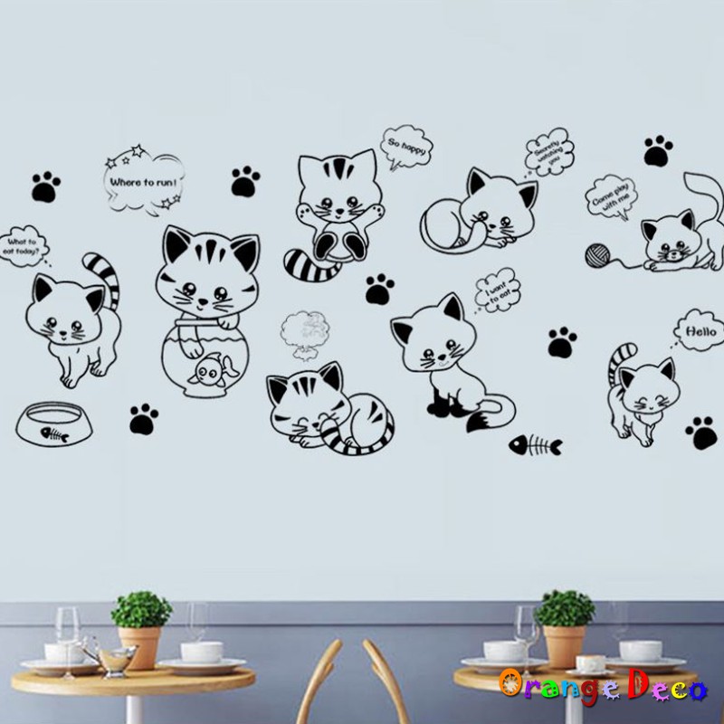 【橘果設計】貓咪 壁貼 牆貼 壁紙 DIY組合裝飾佈置 動物壁貼 貓咪壁貼 可愛壁貼 無痕背膠 台灣現貨