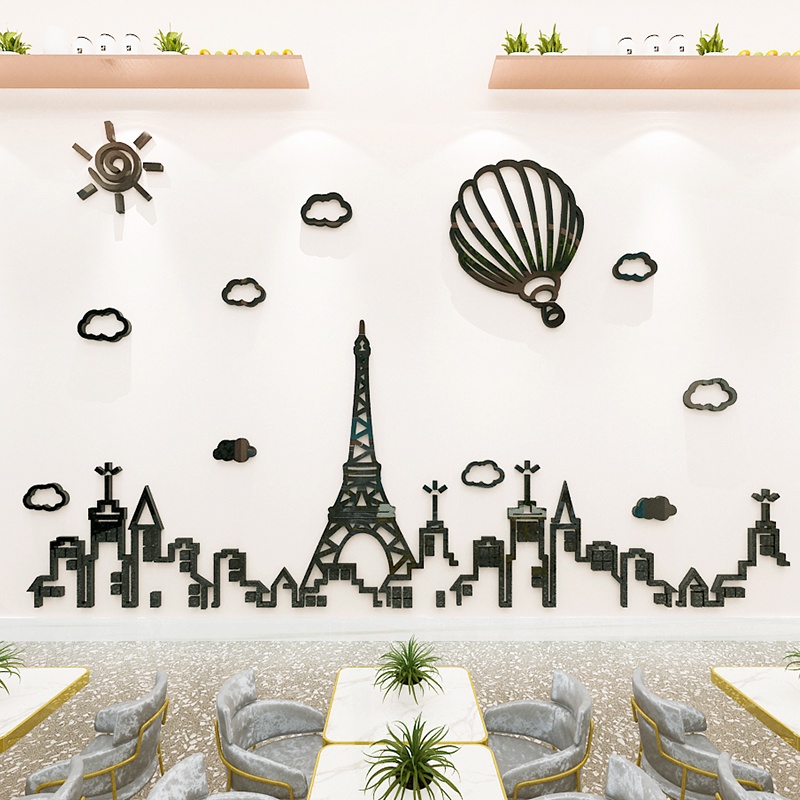 【DDM】城市剪影創意牆面壓克力壁貼3D立體牆貼 自粘客廳腰線壁貼 櫥窗裝飾壁貼