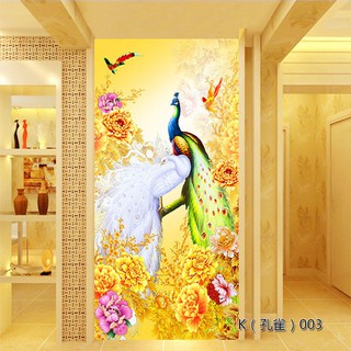 Jh9p 新年優惠玄關畫藝術風水壁畫掛畫歐式收藏創意3d立體裝飾壁紙自粘金孔雀裝飾畫無框畫玄關過道走廊風水招財壁畫