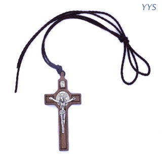 Yys 復古耶穌十字架項鍊木質金屬吊墜首飾男士女士天主教宗教基督教吊飾
