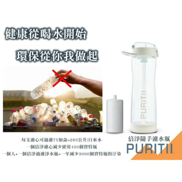 PURITII行動過濾淨水瓶《99%過濾重金屬+除氯+除菌+過濾有害物質》