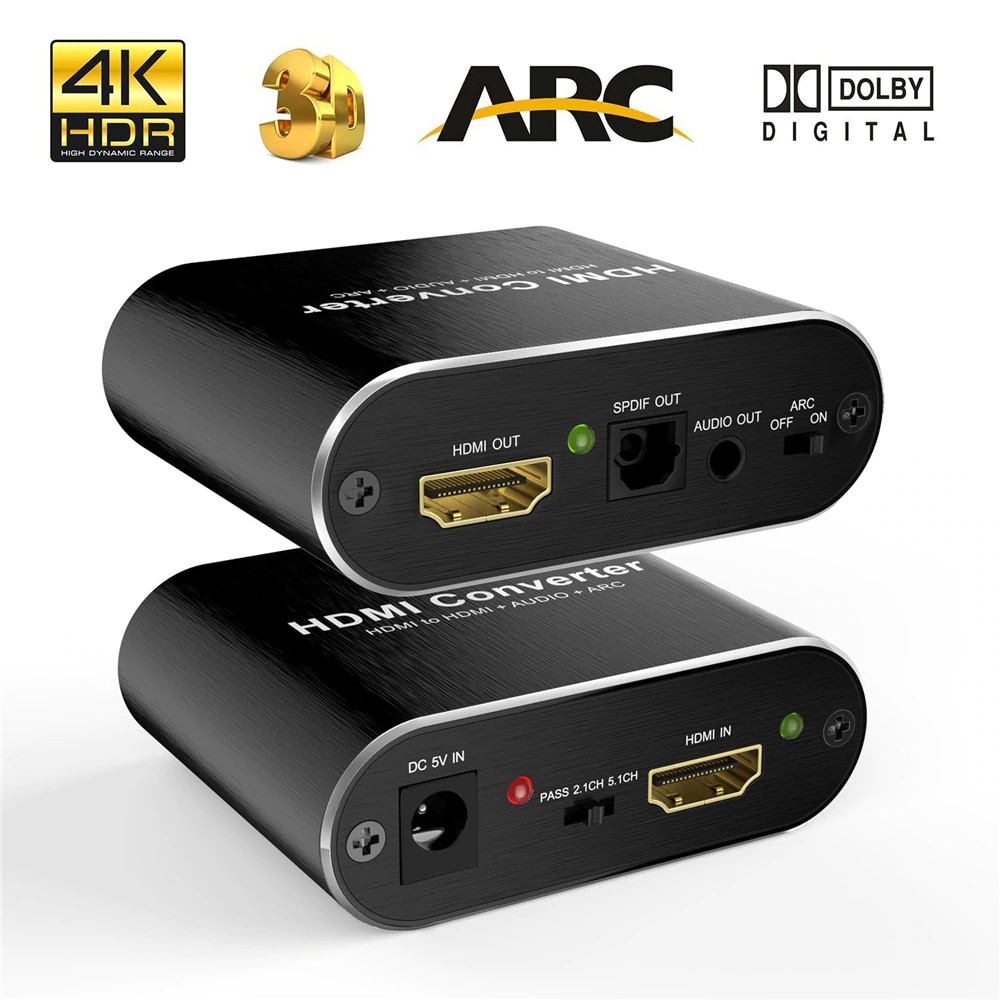 HDMI音頻提取器5.1 ARC HDMI音頻提取器分配器HDMI轉音頻提取器光學TOSLINK SPDIF + 立體聲