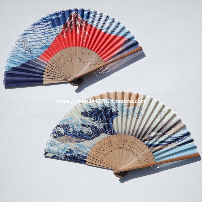 日式扇子 和風真絲 絹扇子葛飾北齋浮世繪神奈川沖浪凱風快晴富士山 蝦皮購物