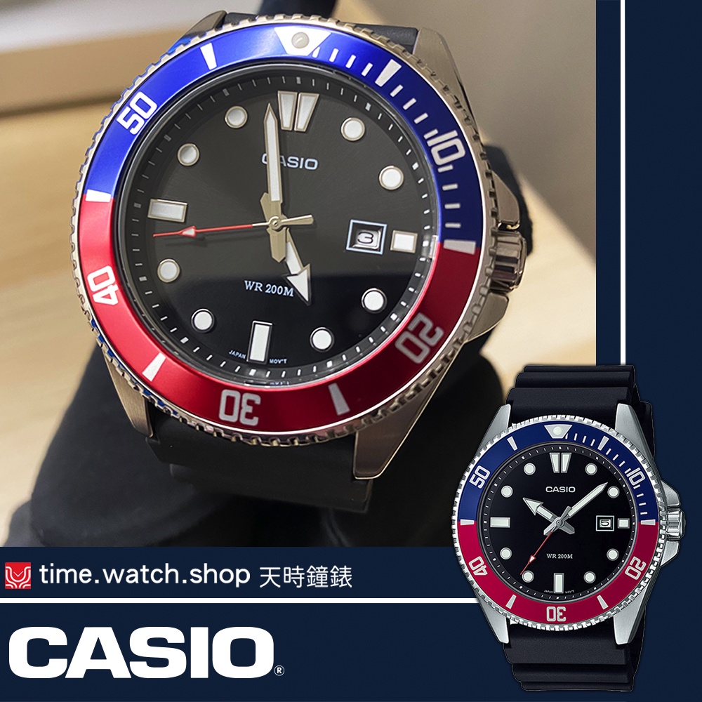 【高雄時光鐘錶】CASIO 卡西歐 MDV-107-1A3VDF 新槍魚系列 橡膠錶帶 200米潛水錶 可樂圈 藍/紅