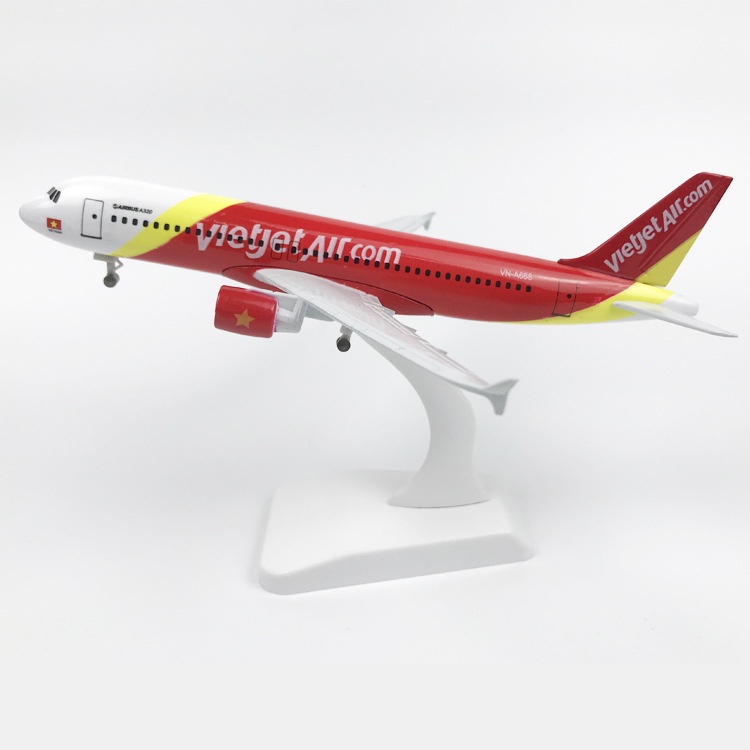 20cm Vietjet A320 仿真飛機模型合金與起落架輪靜態擺件飛機模型玩具