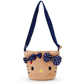 ♡松鼠日貨♡日本帶回 正版 kitty 大臉 立體 蝴蝶結 編織 造型 兒童 斜背包