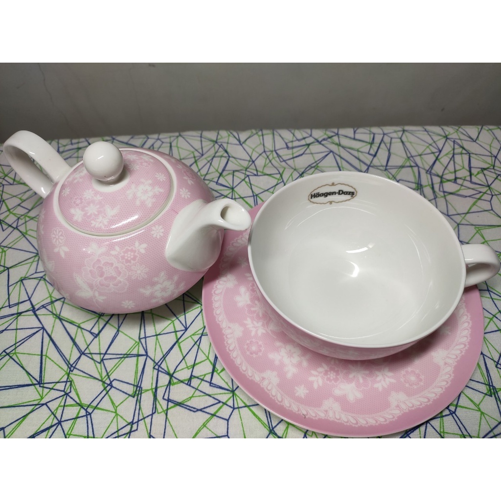 haagen dazs  杯子  盤子 茶壺 花花粉色 茶具 馬克杯 粉色系列 茶壺杯盤組