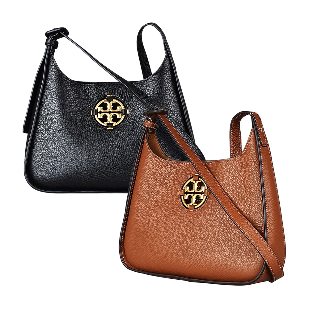 TORY BURCH MILLER圓形金字LOGO荔枝紋牛皮磁扣式肩背斜背包(二色)