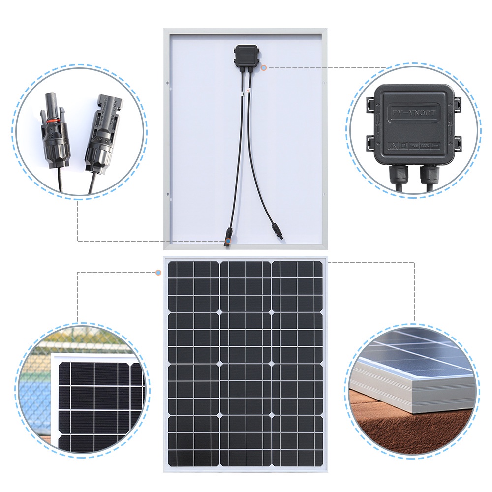太陽能板18V50W剛性玻璃太陽能電池板套件鋁框單晶光伏板發電系統面板組件太陽能家用房車屋頂路燈發電