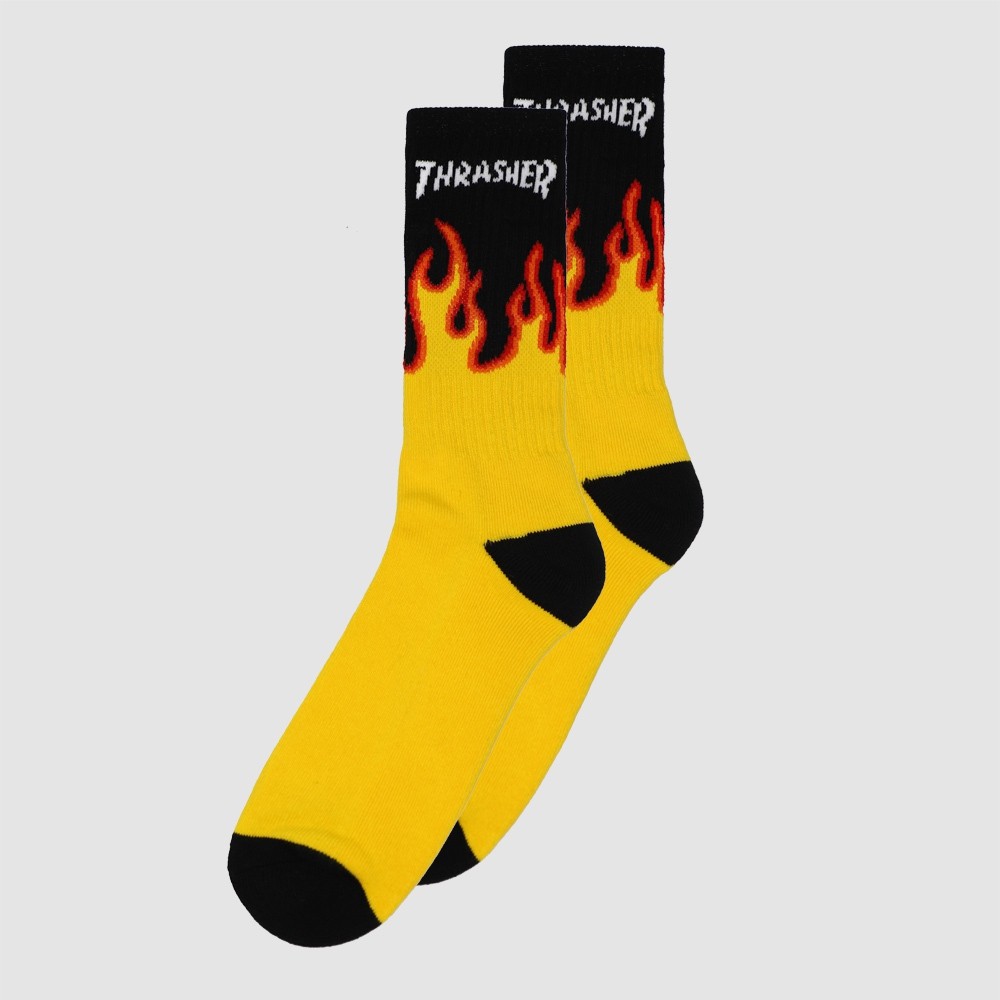 【QUEST】現貨 THRASHER FLAME SOCKS 火焰 高筒襪 長襪 襪子