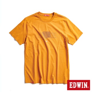 EDWIN 網路獨家 3D立體毛邊線條LOGO短袖T恤(黃褐色)-中性款