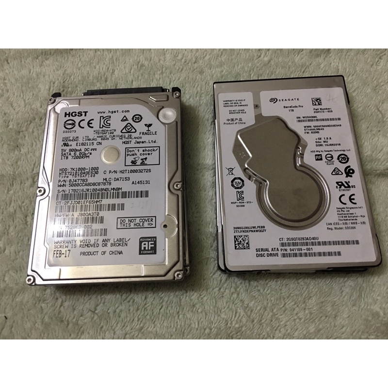 二手品，  二手HGST /Seagate 2.5吋筆電硬碟1TB 無壞軌，SATA7200轉