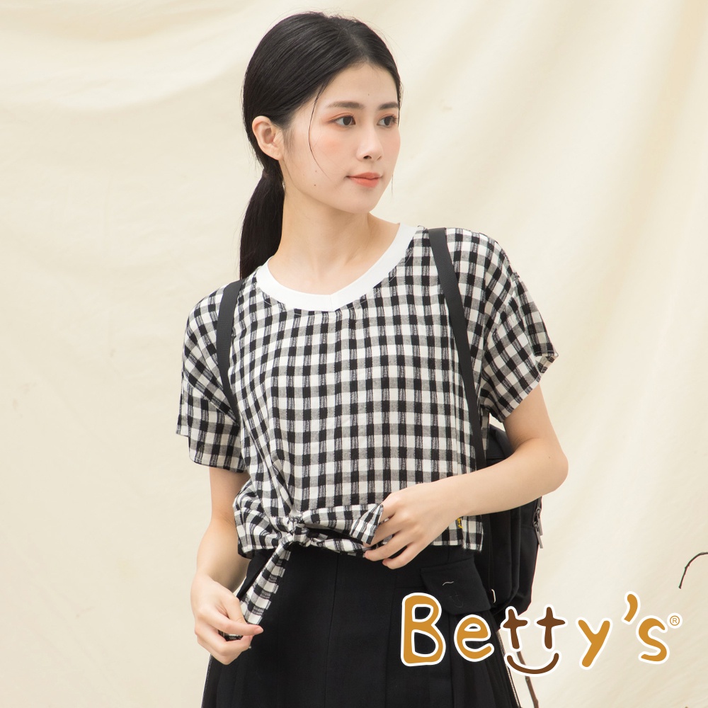 betty’s貝蒂思(15)假兩件格子綁帶上衣(黑色)