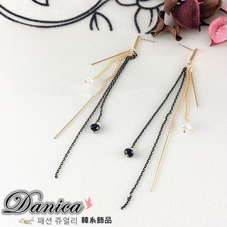 耳環 現貨 韓國時尚甜美 百搭 簡約設計水晶 金屬流線鍊條長耳針(2色) K91118 批發價 Danica 韓系飾品