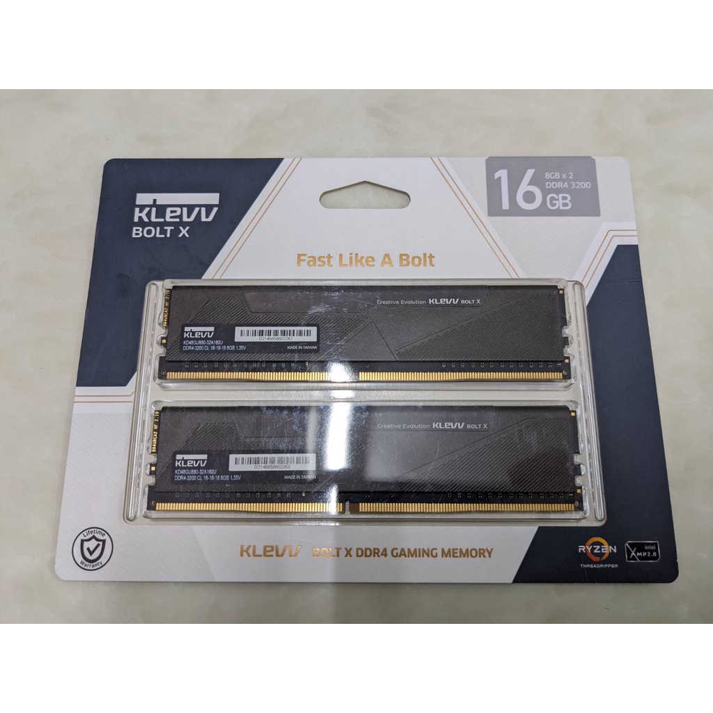 全新KLEVV(科賦) 16GB(8G*2)DDR4 3200 BOLT X系列 黑散熱片/CL16(僅拆封)