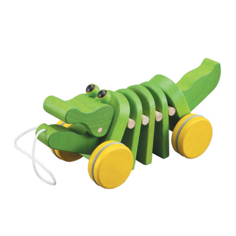 Plan Toys推拉系列 原木鱷魚拉車 二手七成新