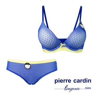 【pierre cardin 皮爾卡登女性內衣】C罩 菱格網紗內衣(成套-BLE藍)-707-73356C