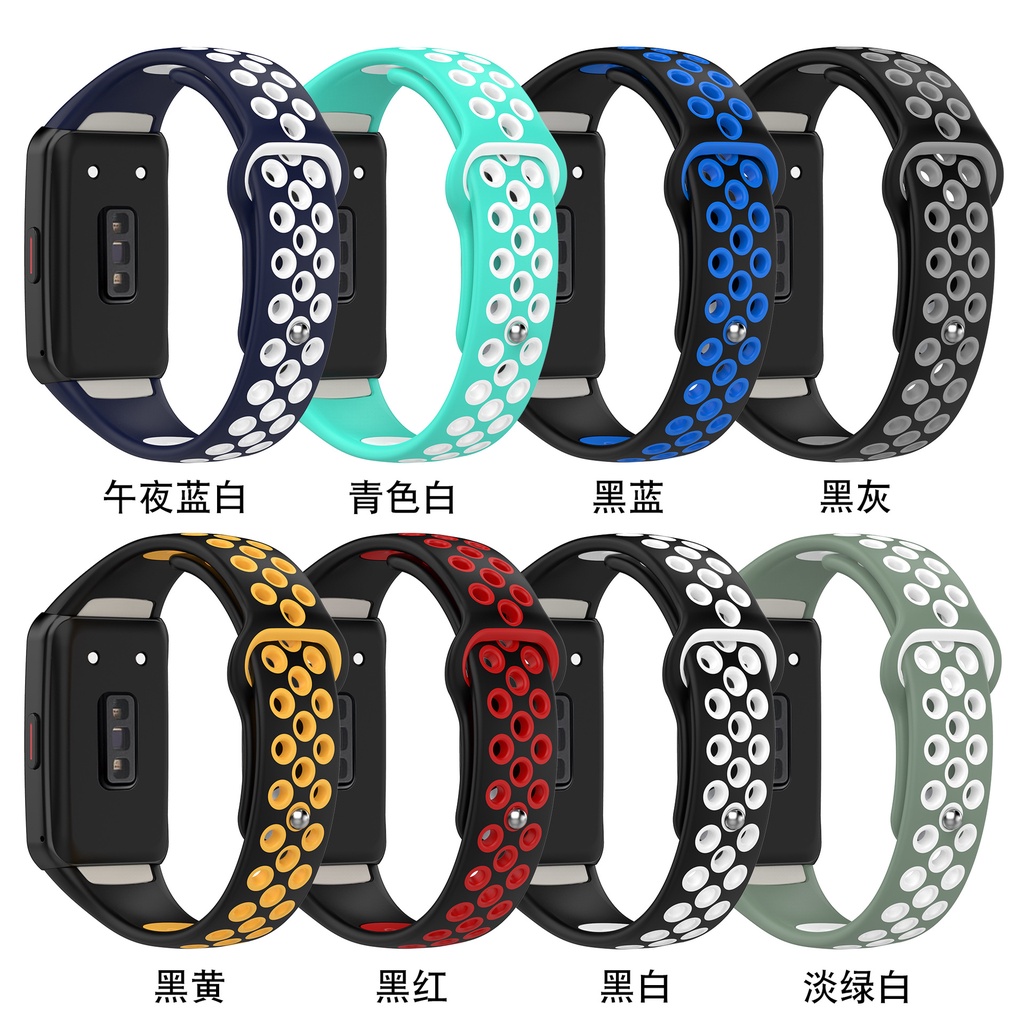 適用於華為手環6雙色矽膠錶帶honor band 6榮耀手環6單色矽膠錶帶TPU運動透氣腕帶