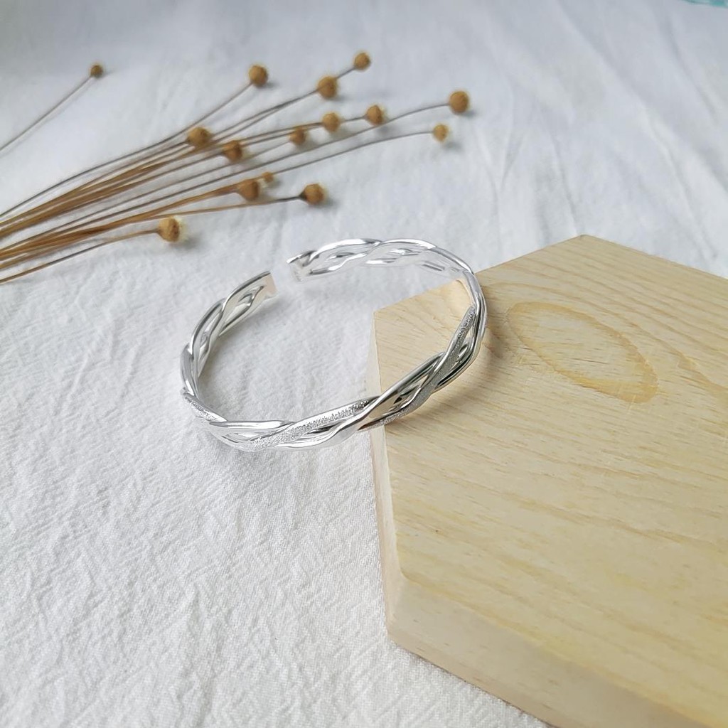 5正生足銀s999絞絲麻花開口銀手鐲女時尚簡約個性復古送女友禮物款 蝦皮購物