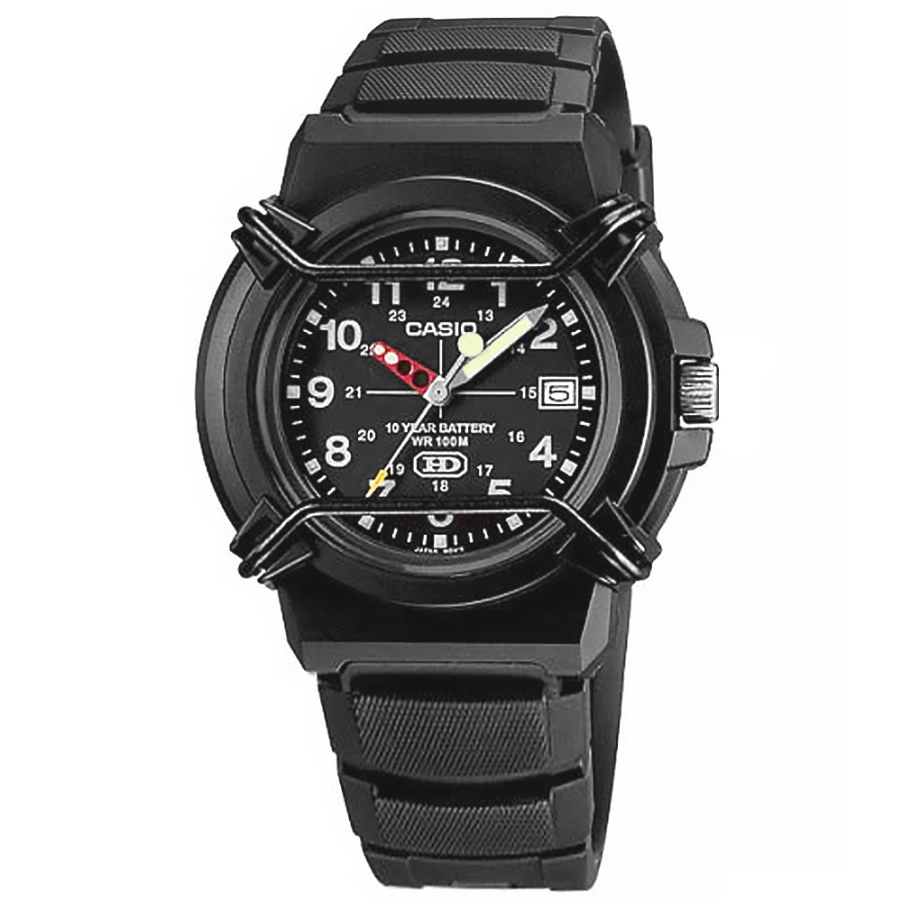 CASIO / 卡西歐 十年電力 軍旅指針錶 日期 防水 橡膠手錶 黑色 / HDA-600B-1B / 40mm