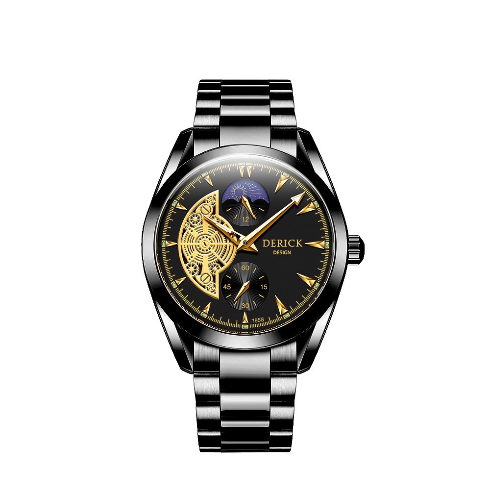 Derick 德理克 男手錶 指針式  金屬錶款  鋼帶錶 商務錶 石英錶 日月星辰 刻度
