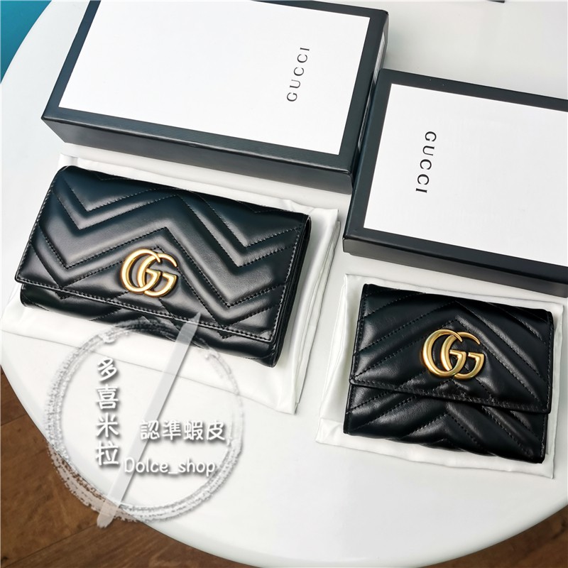 頂級品質gu 意大利原廠皮marmont 長夾馬夢雙g波浪紋絎縫翻蓋皮夾gg山形紋真皮錢拉鏈包 蝦皮購物