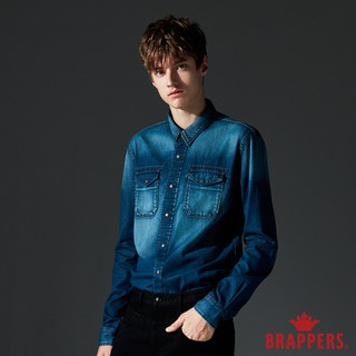 BRAPPERS 男款 牛仔全棉長袖襯衫-藍