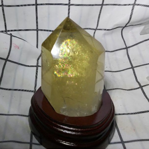 《晶華》水晶 巴西 黃水晶 幻影金字塔 彩虹光 藍針 原礦  01X13-1