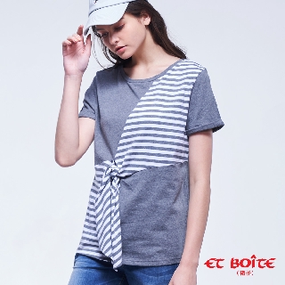BLUE WAY ET BOîTE 箱子 - 前後穿圓領綁帶短TEE(灰)/00ET
