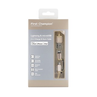 First Champion MFi認證 30cm 2合1 安卓/iPhone 充電傳輸線 黑/金/粉紅色