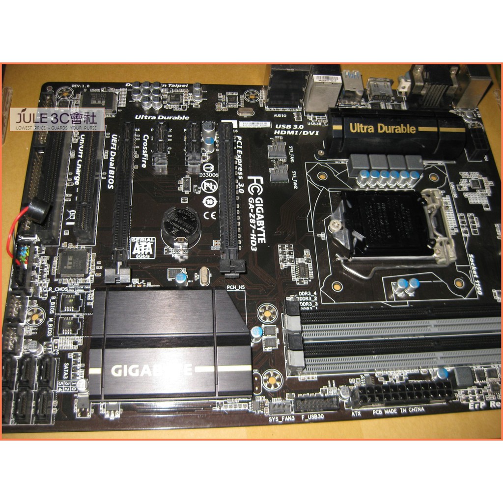 JULE 3C會社-技嘉 Z87-HD3 Z87/DDR3/第4代超耐久/4K HD/ATX/良品/1150 主機板