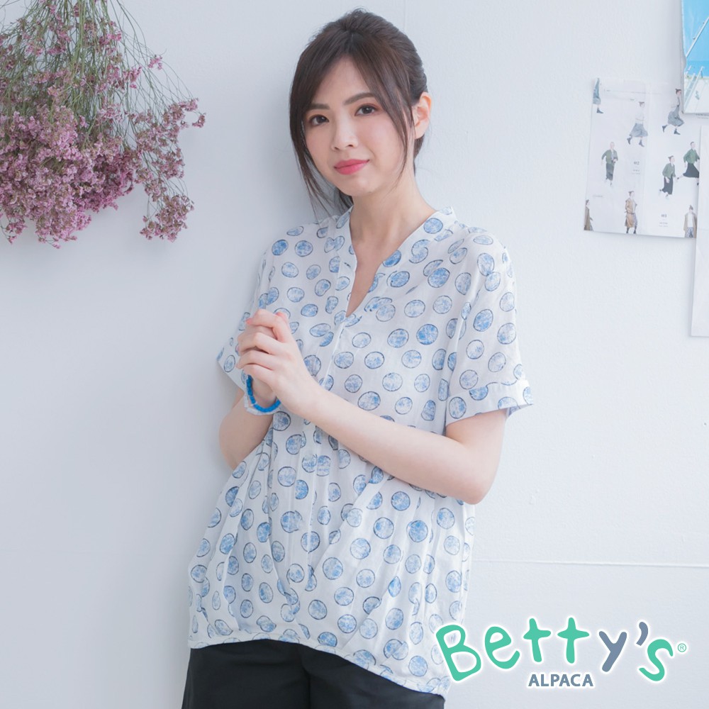 betty’s貝蒂思(91)圓點印花布立領上衣(白色)