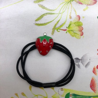 紅草莓合金黑繩髮圈髮束