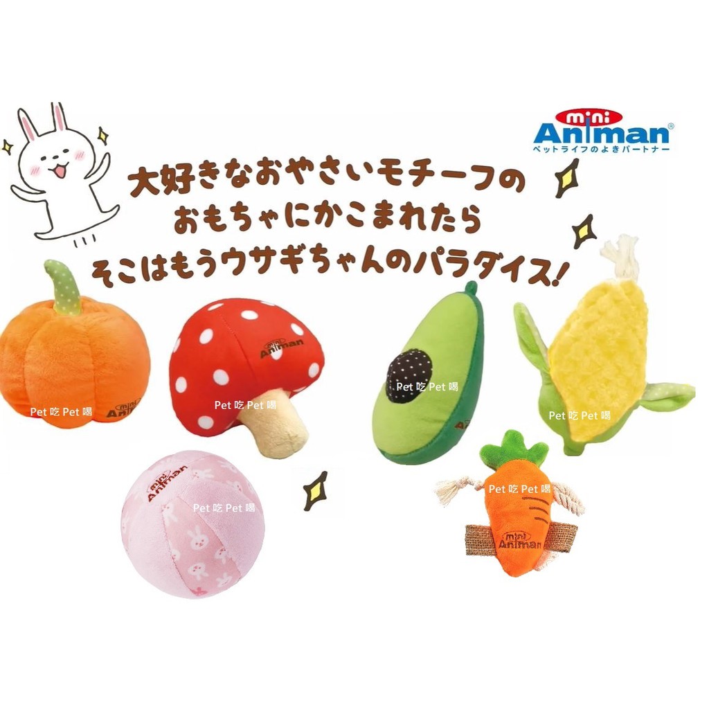 Pet 吃 Pet 喝🐾MiNi Animan 小兔子玩具-球型-胡蘿蔔-南瓜-蘑菇-酪梨-玉米/紓壓玩具