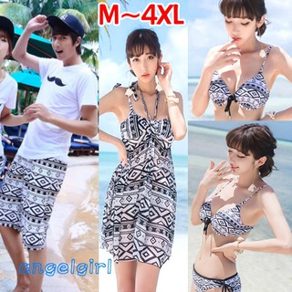 紅豆批發/加大4XL情侶泳裝三件式比基尼/南洋風菱格圖騰男女情侶泳裝/韓版海攤優雅渡假風比基尼 溫泉泳衣