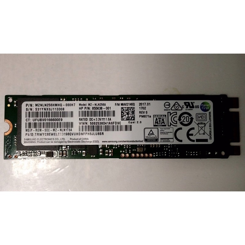 二手Samsung 三星 PM871a 256gb NGFF M.2 SSD 固態硬碟