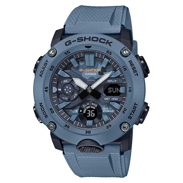 【CASIO】G-SHOCK 藍色迷彩面盤 碳纖維錶殼雙顯款 GA-2000SU-2A 台灣卡西歐公司貨