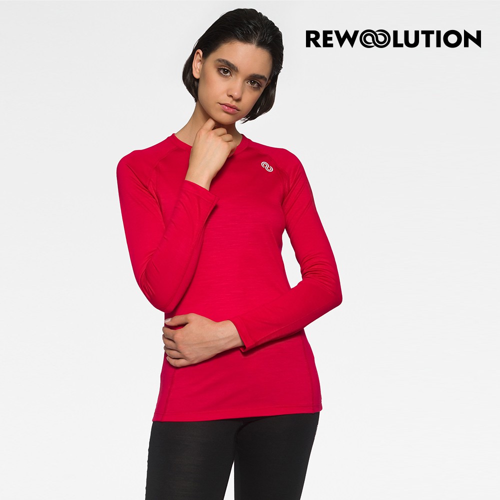 【REWOOLUTION】女WIKI 190g長袖T恤 [寶石紅]羊毛衣 T恤 登山必備 吸濕排汗|REJB2WC703