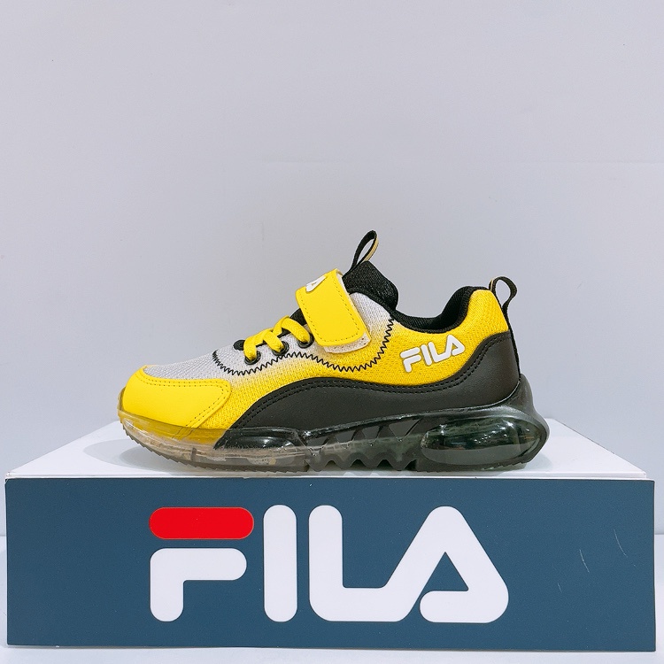 FILA 中童 黃黑色 夜光 魔鬼氈 發光鞋 電燈鞋 運動 慢跑鞋 7-J852W-061