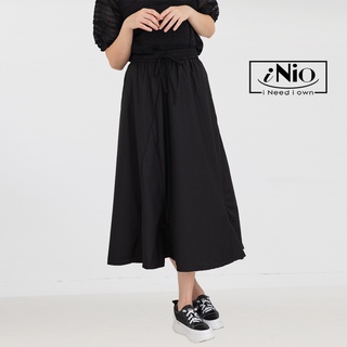 iNio衣著美學 長裙 現貨 簡約拼接設計 微波浪下襬 鬆緊腰長裙 C2W2176