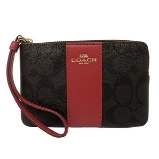 【COACH】C LOGO直紋手拿零錢包(深咖/紅)