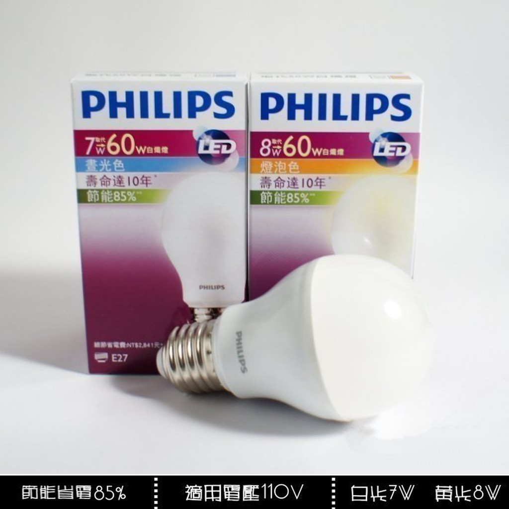 《床前明月光》PHILIPS 飛利浦 LED 7W 白光 8W 黃光 LED燈泡 110V單電壓! 更穩固有保障!