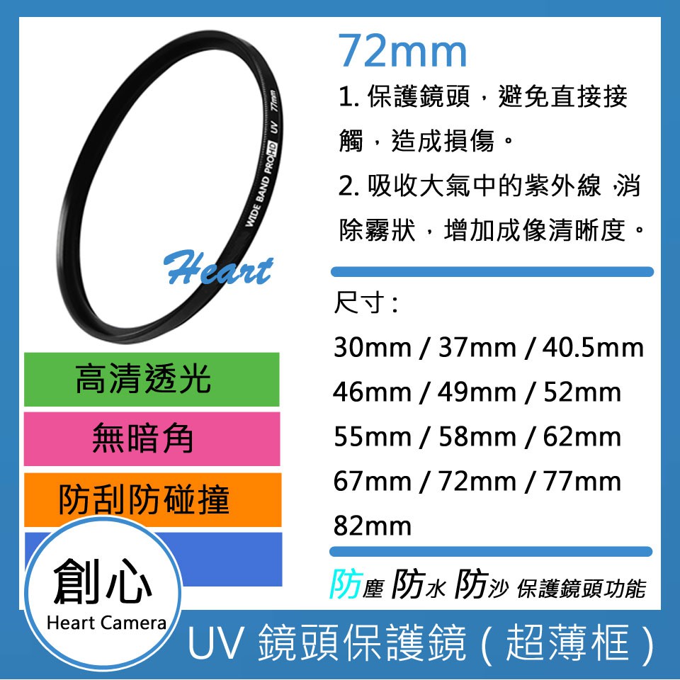 創心 UV 72mm UV鏡 保護鏡 濾鏡 超薄框 防潑水 防污 高透光