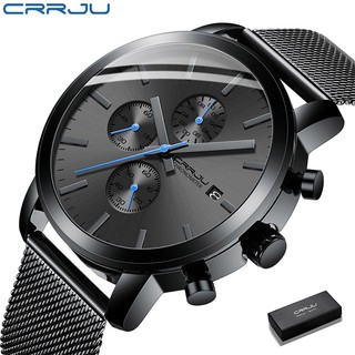 Crrju 奢侈品牌男士不銹鋼手錶防水軍用手錶日期石英手錶 Relogio Masculine 2287