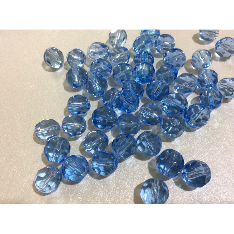 玻璃珠 水晶玻璃  淡藍 咖啡色 果凍淺藍 球形 滑潤切面 手鍊項鍊 飾品 材料 直徑約9.5mm $2/顆